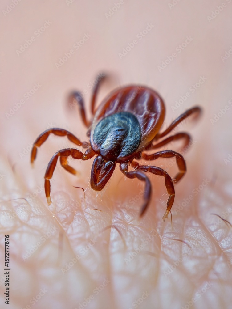 Tick Crawling on Human Skin Macro. Generated AI Tick Crawling on Human Skin Macro. Generated AI