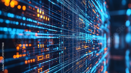 Fototapeta Naklejka Na Ścianę i Meble -  Digital command center with neon electronic pathways high resolution picture