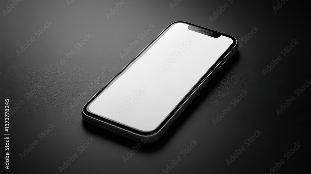 Contemporary cell phone resting on a black surface highlighting modern design and technology in a minimalist aesthetic Contemporary cell phone resting on a black surface highlighting modern design and technology in a minimalist aesthetic