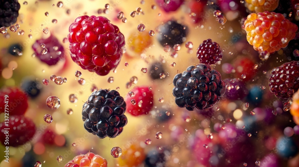 A dynamic scene with berries in motion, A dynamic scene with berries in motion,