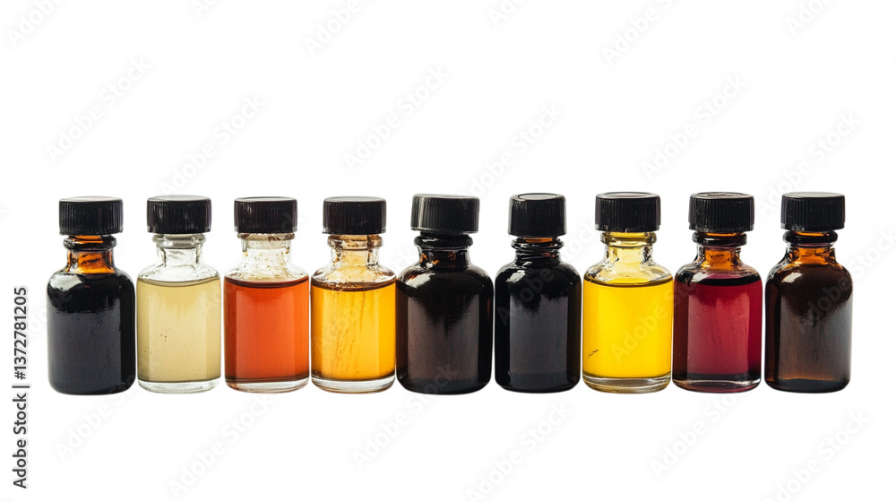 A calligraphy ink set in glass bottles, isolated on white background --ar 16:9 A calligraphy ink set in glass bottles, isolated on white background --ar 16:9