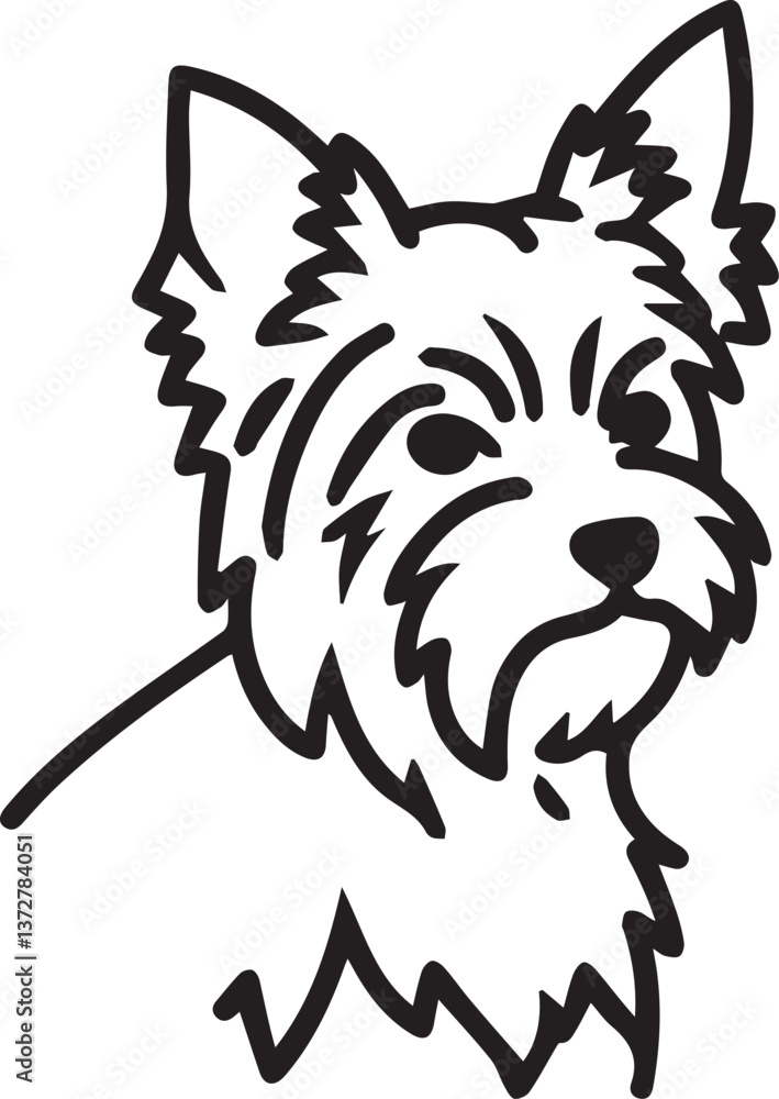 Fototapeta premium Artistic outline of a Yorkshire Terrier dog profile in a minimalist black and white design