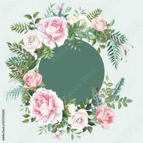 botanical watercolor design with flowers and leaves