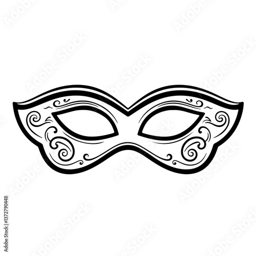 Hand-drawn black and white carnival or masquerade mask illustration for celebration poster design party graphics and costume-themed visuals