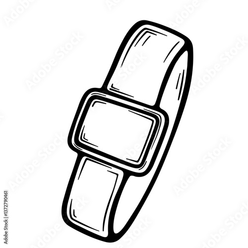 Monochrome illustration of fitness tracker or smartwatch representing modern wellness lifestyle technology health and active living design