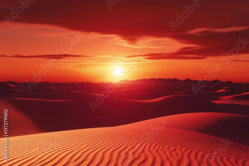Red desert dunes at sunset with shadows	