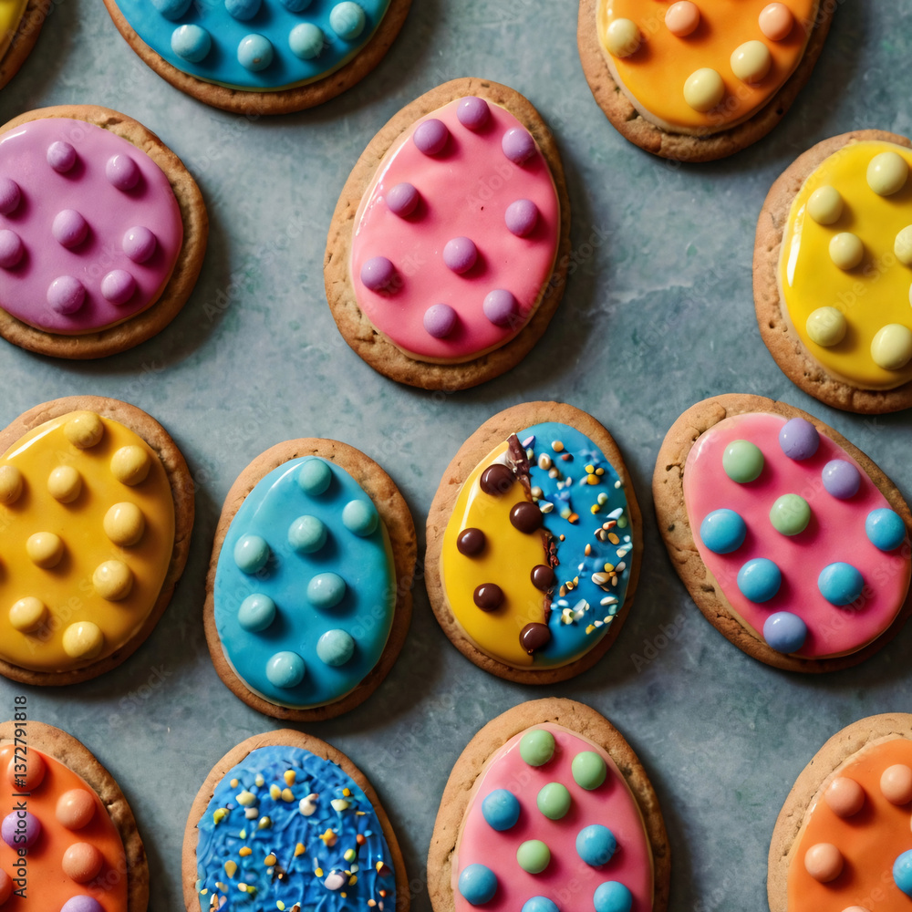 Easter colorful egg-shaped cookies Easter colorful egg-shaped cookies