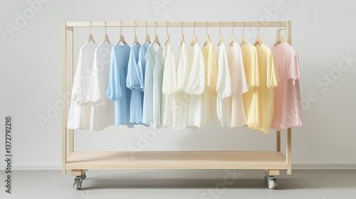 Wallpaper Mural A minimalist clothing rack displaying pastel and neutral garments. 7 Torontodigital.ca