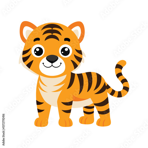 Cute cartoon tiger cub illustration isolated on white background