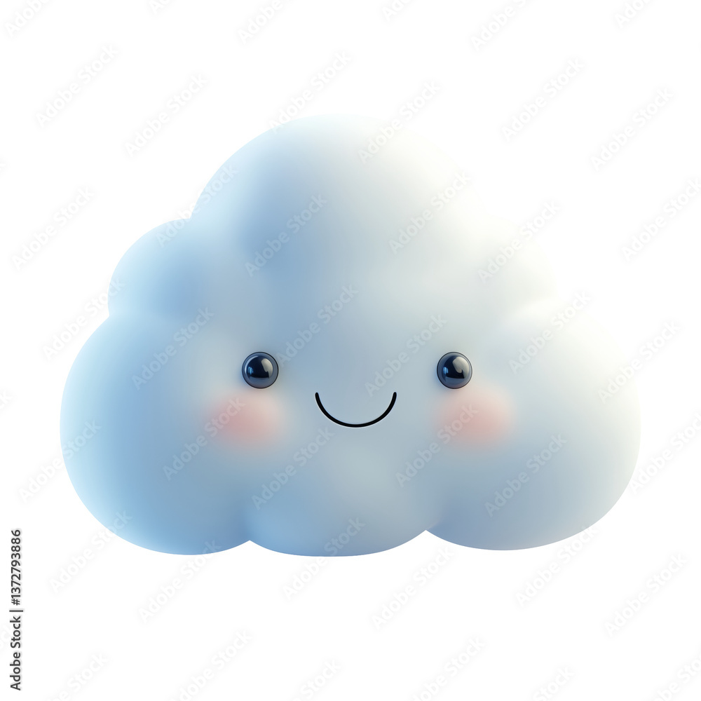 Cute smiling cartoon cloud character with a happy expression on a white background Cute smiling cartoon cloud character with a happy expression on a white background