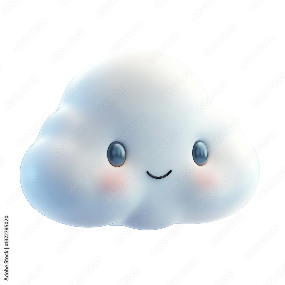 Adorable 3D kawaii smiling cloud on a white background Adorable 3D kawaii smiling cloud on a white background