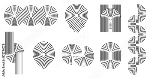 Boho zen arch set. Minimal boho arch. Simple line rainbows. Vector abstract shape, outline arc. Modern trendy decorative element rainbow arc collection. Contemporary nursery bohemian illustrations. 