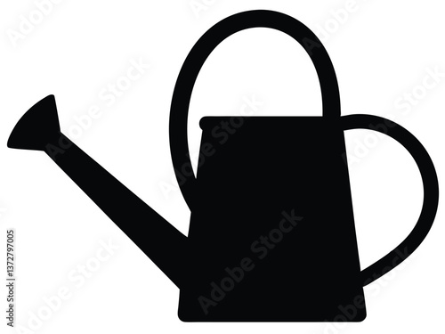  black and white watering can silhouette vector. Watering can colored icon with shadows 
