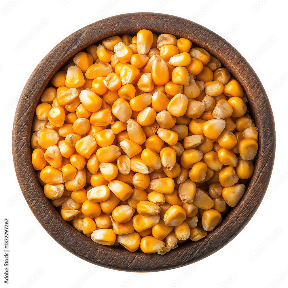 Bowl of corn grains vibrant yellow healthy organic snack fresh isolated on transparent background Bowl of corn grains vibrant yellow healthy organic snack fresh isolated on transparent background