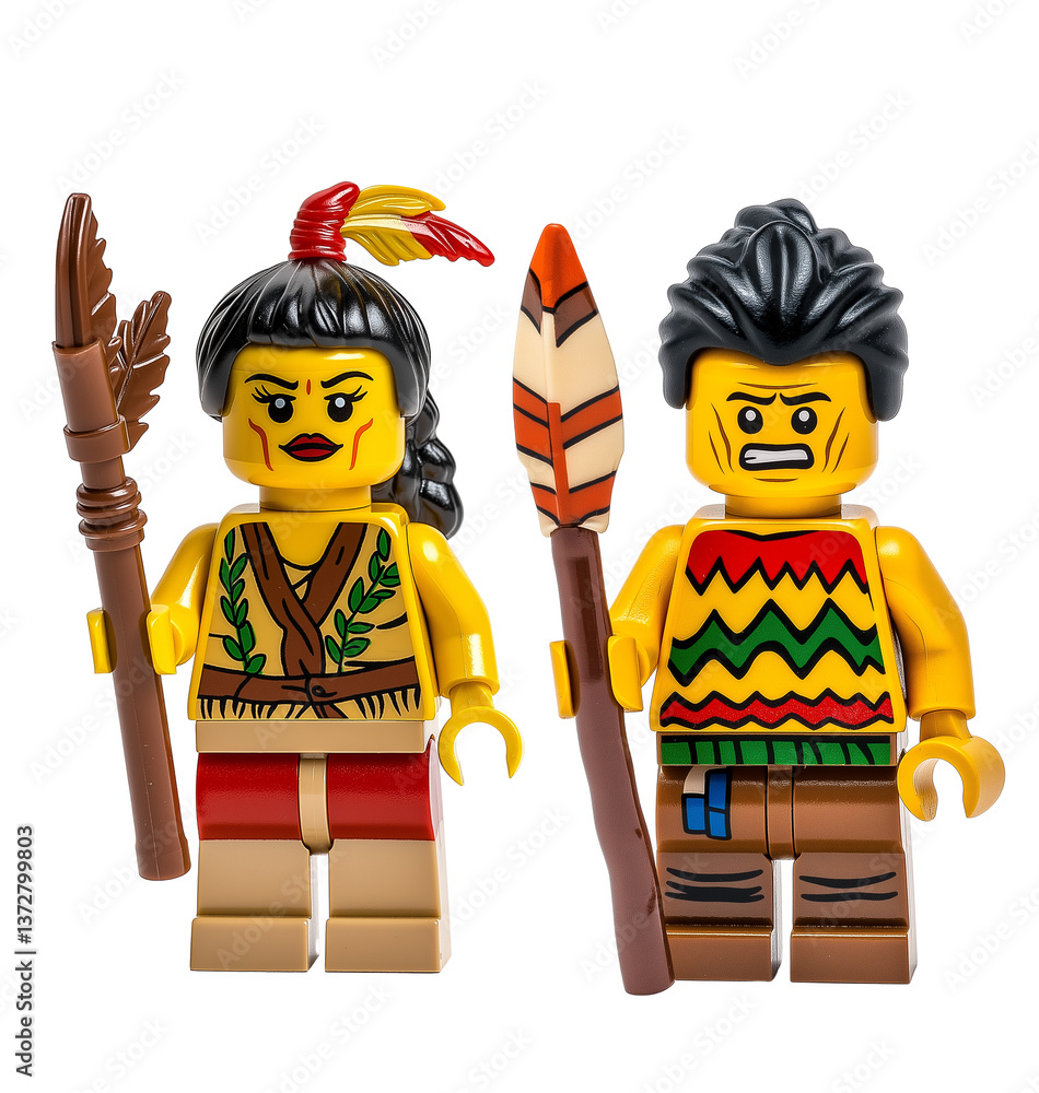 Fototapeta premium Lego figurines Primitive Man and woman, Indian