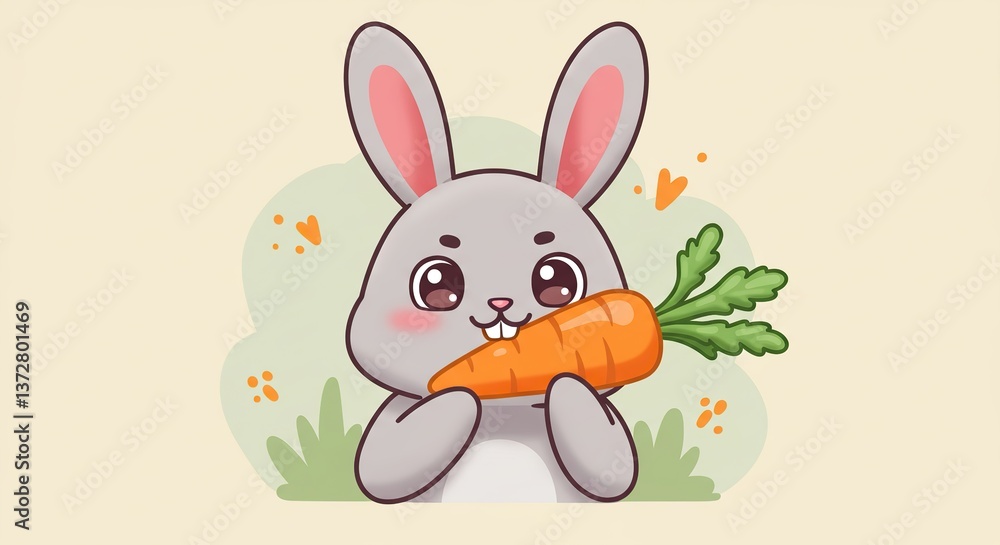 Cute rabbit holding a carrot against a soft background Cute rabbit holding a carrot against a soft background