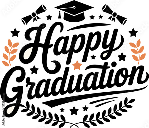 Modern calligraphy Happy Graduation, graduation cap, happy graduation banner.