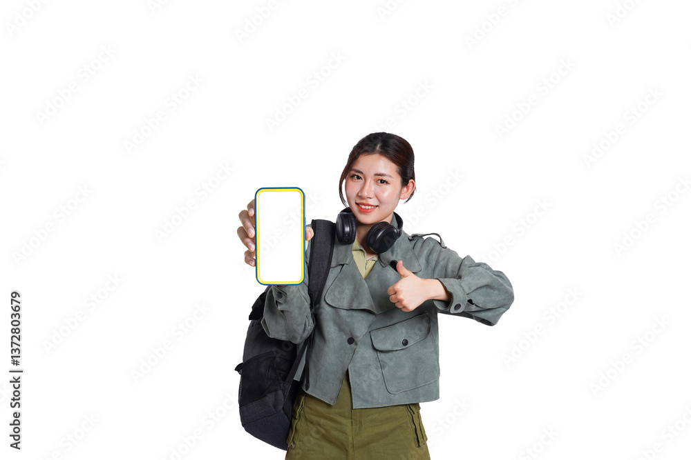 portrait of dynamic asian female student posing on white background portrait of dynamic asian female student posing on white background