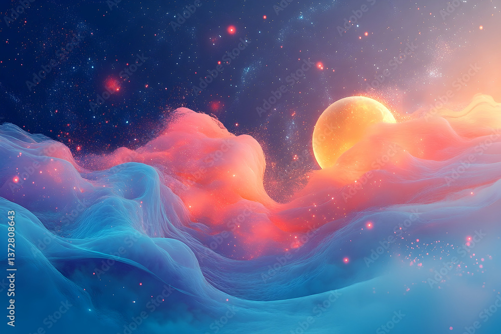 Fototapeta premium Colorful nebulous clouds floating amidst a bright starry night sky