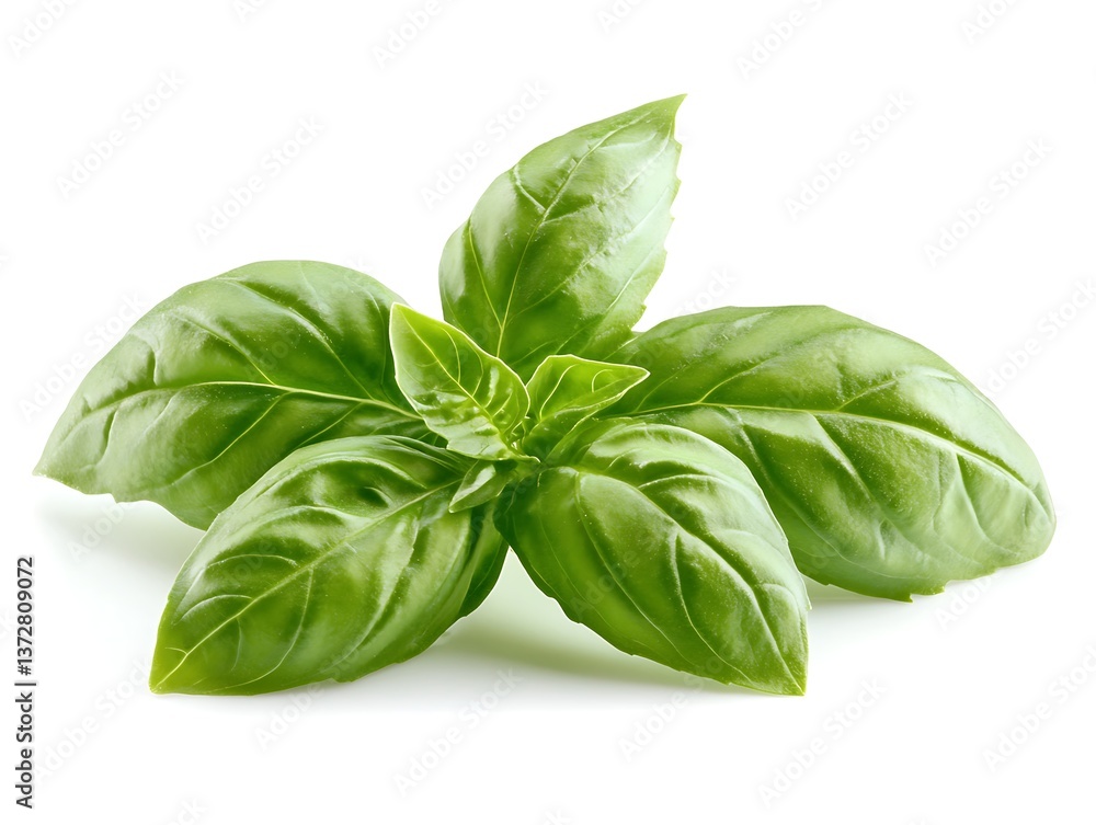 Fresh Basil Sprig with White Background. Fresh Basil Sprig with White Background.