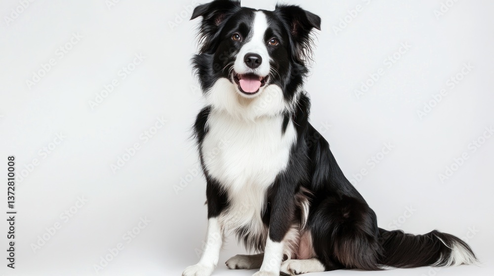 Fototapeta premium A Happy Border Collie Posing Against a Plain Background