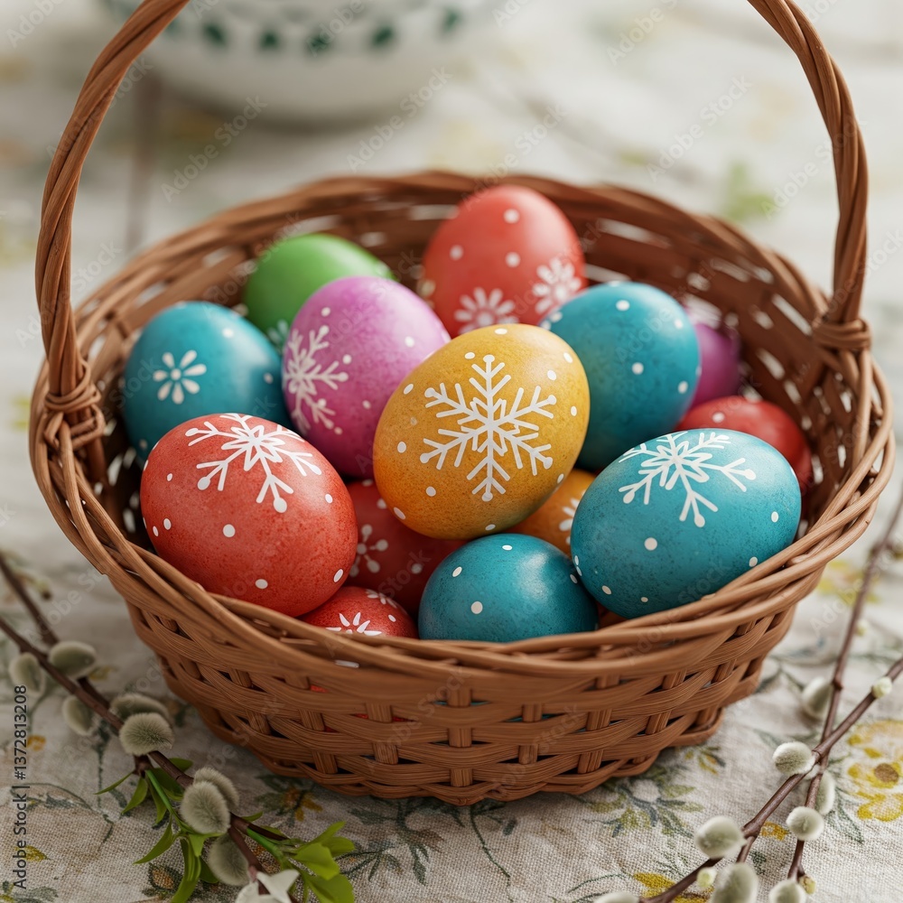 Easter Eggs in Woven Basket Easter Eggs in Woven Basket