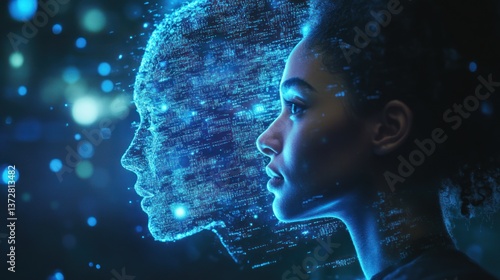 Wallpaper Mural Woman Interacting with Digital Ai Interface for Future Technology Concept Torontodigital.ca