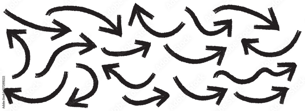 Grunge arrow vector set. Grunge arrow brush drawn. set of chalk pencil, brush stroke arrows. various charcoal arrows. Hand drawn doodle arrow symbols vector. Grunge arrow vector set. Grunge arrow brush drawn. set of chalk pencil, brush stroke arrows. various charcoal arrows. Hand drawn doodle arrow symbols vector.