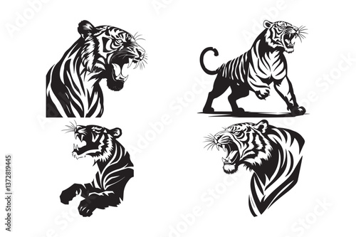 Wallpaper Mural Dynamic Tiger Illustrations Fierce Black and White Artwork Torontodigital.ca