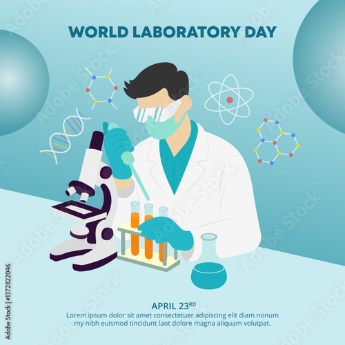 World Laboratory Day design with a scientist doing research