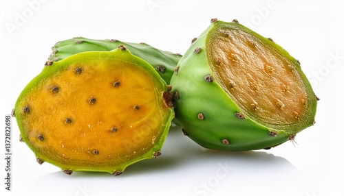 Opuntia cactus isolated on white background. Sabres, fruits of Opuntia ficus-indica. Barbary.