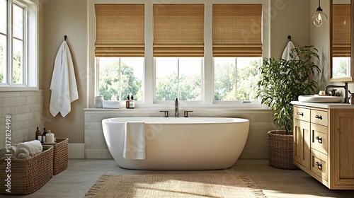 Modern bathroom interior design sunlight freestanding bathtub