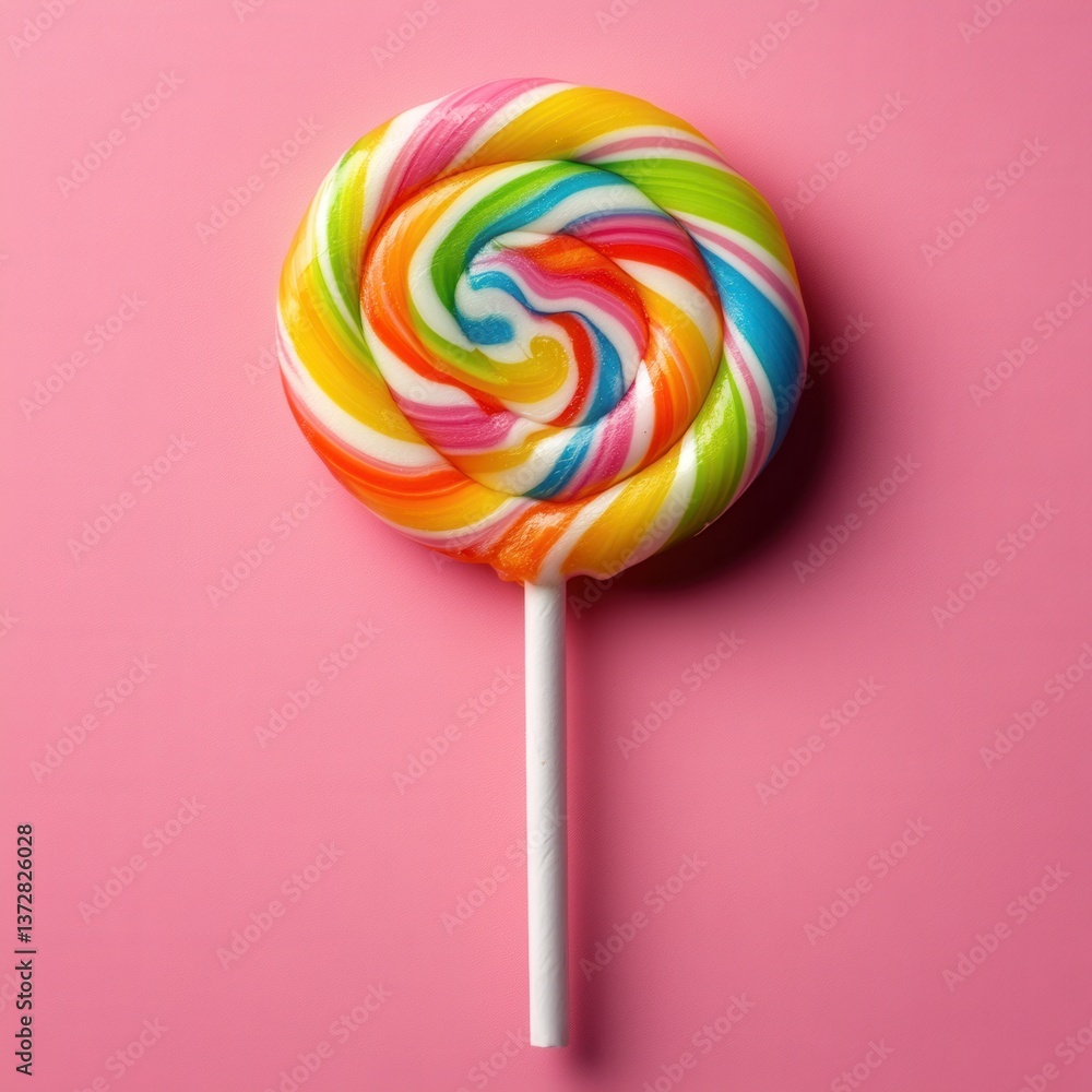 Colorful lollipop with spiral design on a pink background sweet candy treat confectionery delight swirl pattern vibrant colors food photography Colorful lollipop with spiral design on a pink background sweet candy treat confectionery delight swirl pattern vibrant colors food photography