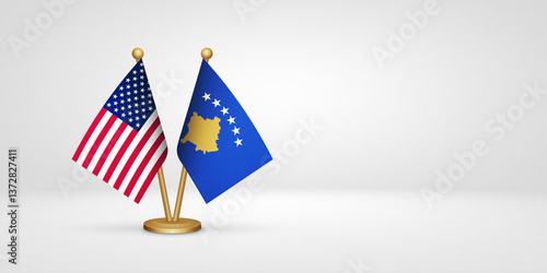 Quadro su tela USA vs Kosovo kosova desk flags mockup 3d illustration