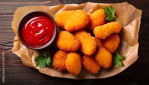 Obraz na płótnie chicken nuggets with a pot of tomato sauce w salonie