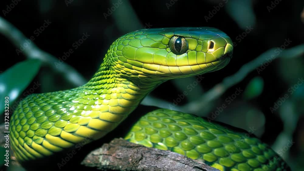 Close-up of a Vibrant Green Mamba Snake Close-up of a Vibrant Green Mamba Snake