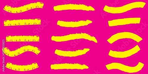 Yellow highlight marker lines, highlighters pen acid strokes. Underline brush or pen line for text, scribble permanent markers neoteric vector elements. Brush lines. Hand drawn marker strokes. Stripes