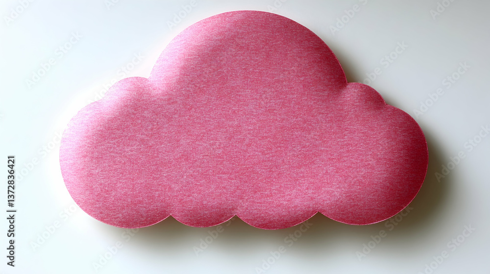 A pink cloud shape dominates the scene against a white background showcasing a textured paper aesthetic with clean line A pink cloud shape dominates the scene against a white background showcasing a textured paper aesthetic with clean line