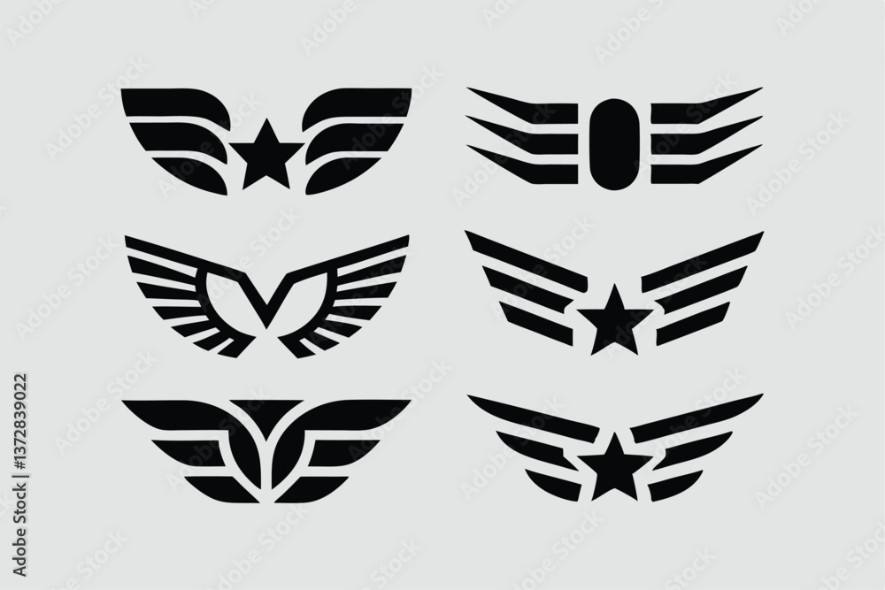Wings icons set. Simple set of wings vector icons for web design on white background. Wings icons set. Simple set of wings vector icons for web design on white background.