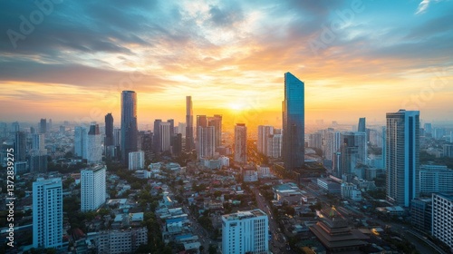 Wallpaper Mural Sunset skyline over urban cityscape modern architecture aerial view vibrant atmosphere urban development Torontodigital.ca