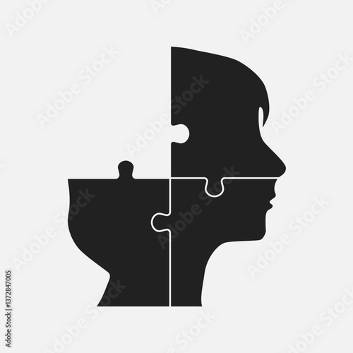 Female head. Humane brain made from puzzle pieces