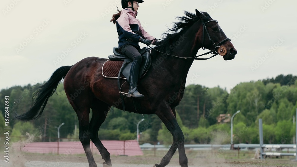 Embark on a dynamic and exhilarating equestrian ride set in a stunning natural landscape Embark on a dynamic and exhilarating equestrian ride set in a stunning natural landscape