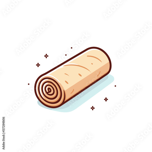 Vector drawing of single rolled lavash with spiral pattern in brown and beige colors. Ideal for recipe websites, restaurant menus, or food packaging design.