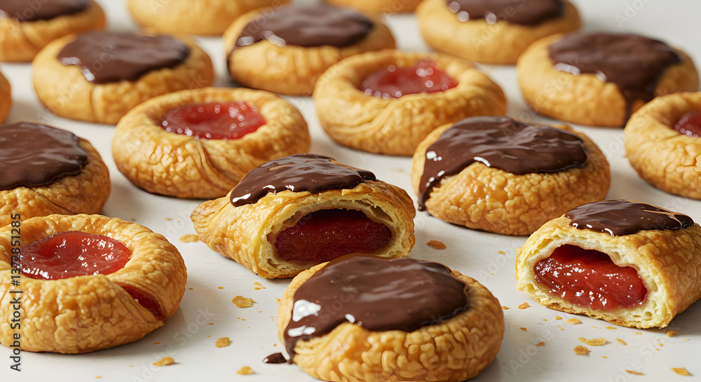 Delicious assortment of guava and chocolate pastries on a bright white background Delicious assortment of guava and chocolate pastries on a bright white background
