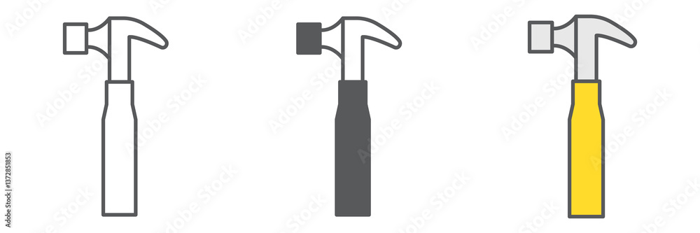Hammer icon collection, tool and repair, hammer vector icon set, vector graphics, editable stroke outline sign, eps 10 Hammer icon collection, tool and repair, hammer vector icon set, vector graphics, editable stroke outline sign, eps 10
