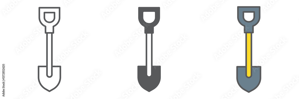 Shovel icon collection, tool and dig, shovel vector icon set, vector graphics, editable stroke outline sign, eps 10 Shovel icon collection, tool and dig, shovel vector icon set, vector graphics, editable stroke outline sign, eps 10