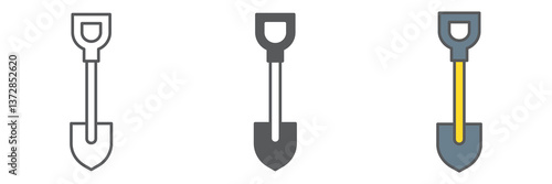Shovel icon collection, tool and dig, shovel vector icon set, vector graphics, editable stroke outline sign, eps 10