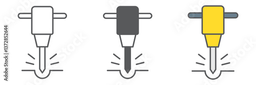 Construction jackhammer icon collection, tool and repair, pneumatic hammer vector icon set, vector graphics, editable stroke outline sign, eps 10