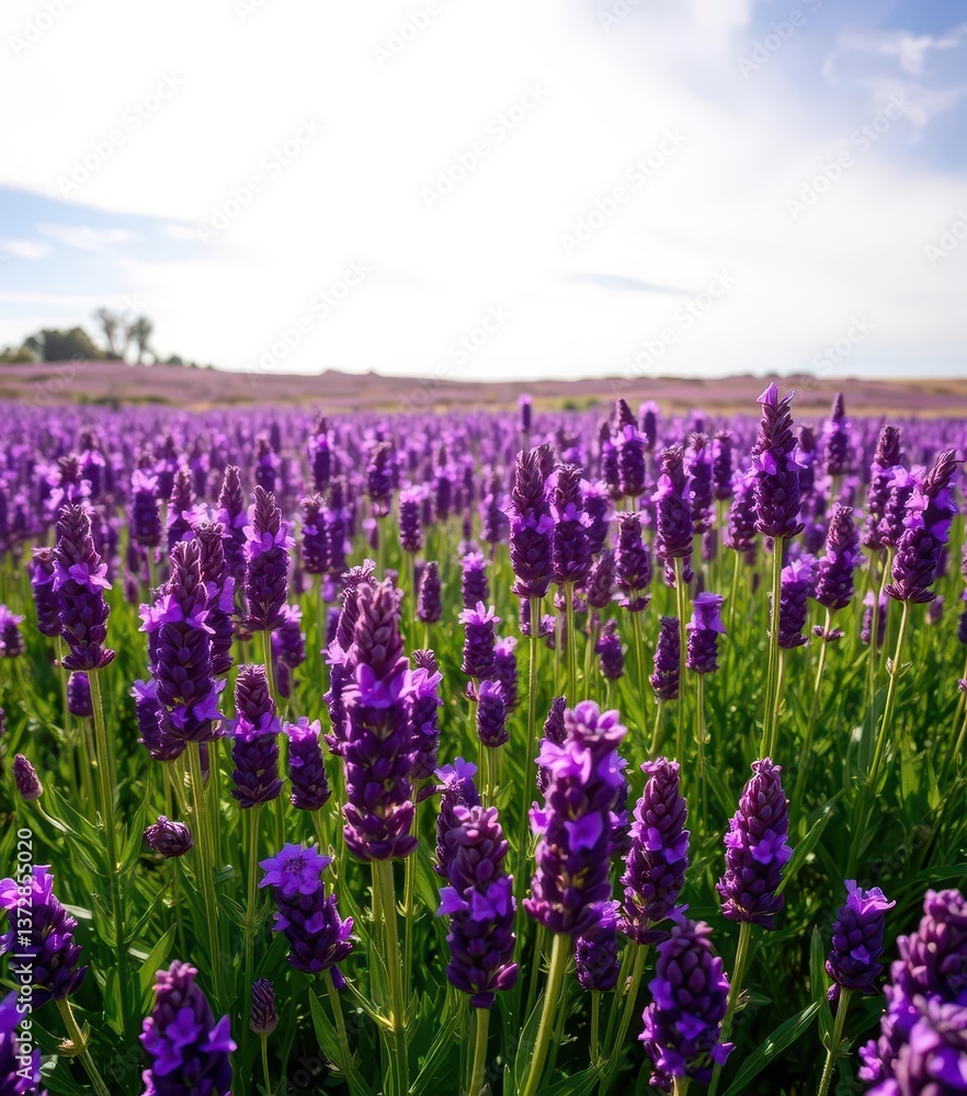Vast field of purple lavender flowers under a bright sky, fragrance, color, image Vast field of purple lavender flowers under a bright sky, fragrance, color, image