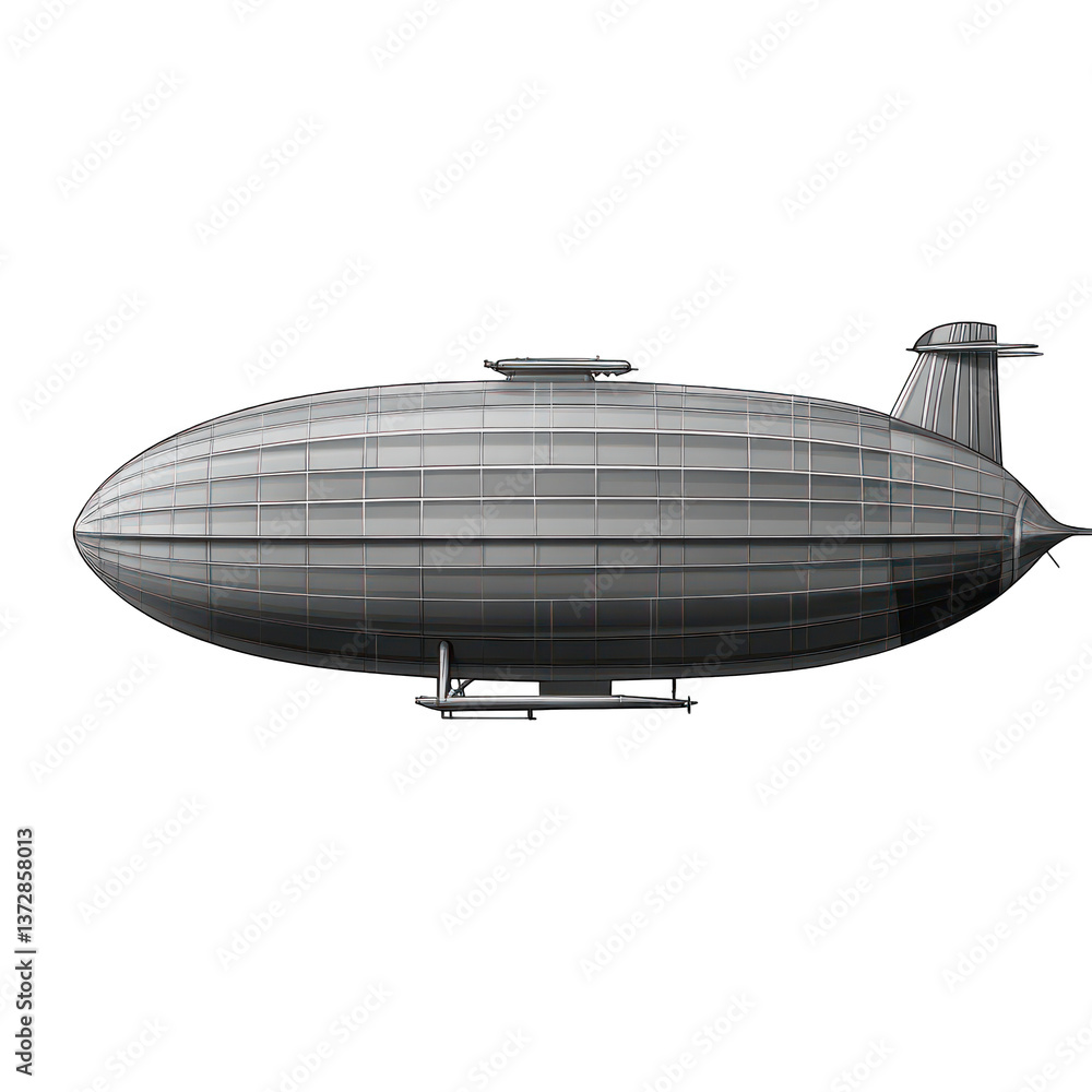 Obraz premium Realistic, Retro zeppelin airship illustration, detailed vintage style, isolated transparent background.